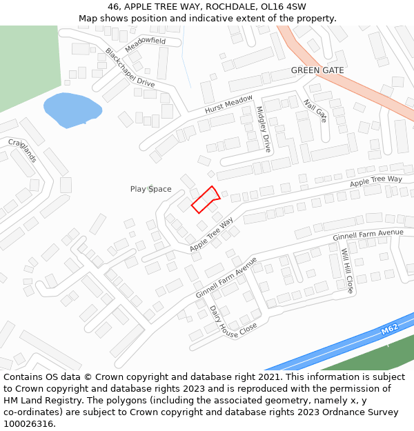 46, APPLE TREE WAY, ROCHDALE, OL16 4SW: Location map and indicative extent of plot