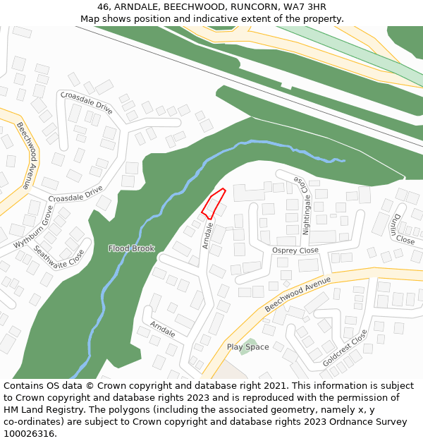 46, ARNDALE, BEECHWOOD, RUNCORN, WA7 3HR: Location map and indicative extent of plot