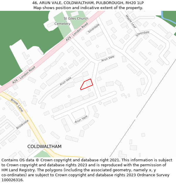 46, ARUN VALE, COLDWALTHAM, PULBOROUGH, RH20 1LP: Location map and indicative extent of plot