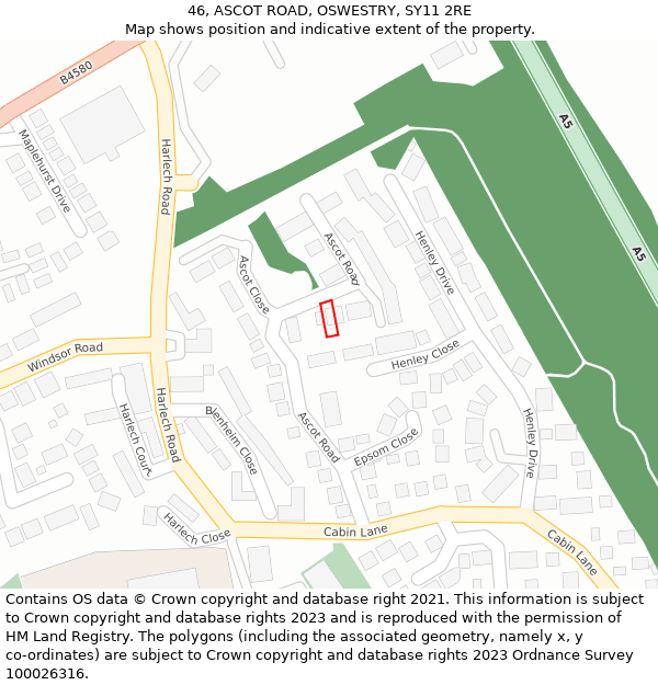 46, ASCOT ROAD, OSWESTRY, SY11 2RE: Location map and indicative extent of plot