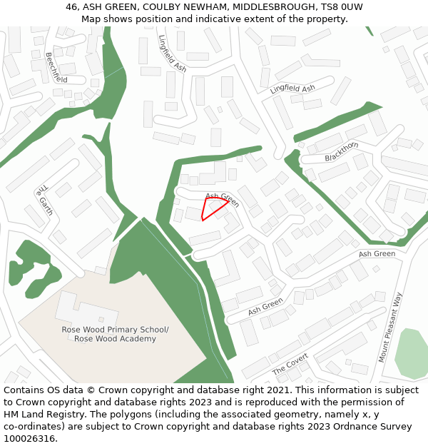 46, ASH GREEN, COULBY NEWHAM, MIDDLESBROUGH, TS8 0UW: Location map and indicative extent of plot