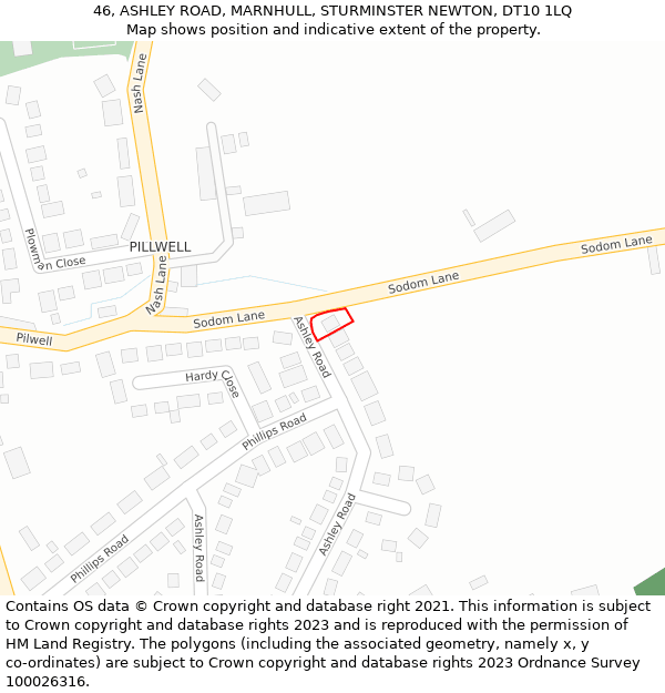 46, ASHLEY ROAD, MARNHULL, STURMINSTER NEWTON, DT10 1LQ: Location map and indicative extent of plot