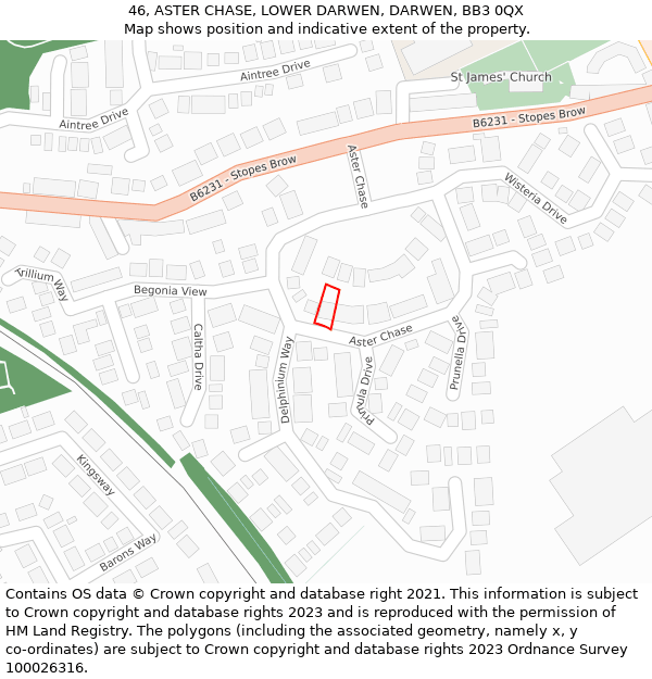 46, ASTER CHASE, LOWER DARWEN, DARWEN, BB3 0QX: Location map and indicative extent of plot