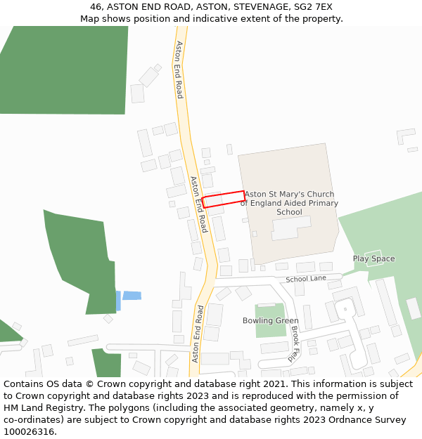 46, ASTON END ROAD, ASTON, STEVENAGE, SG2 7EX: Location map and indicative extent of plot