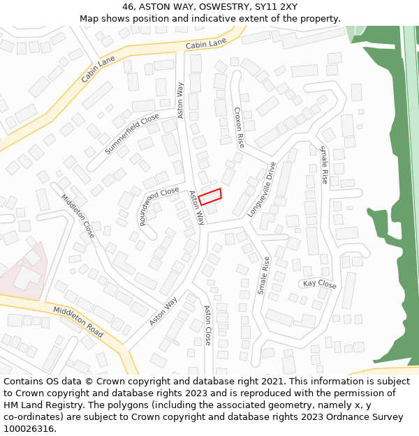 46, ASTON WAY, OSWESTRY, SY11 2XY: Location map and indicative extent of plot