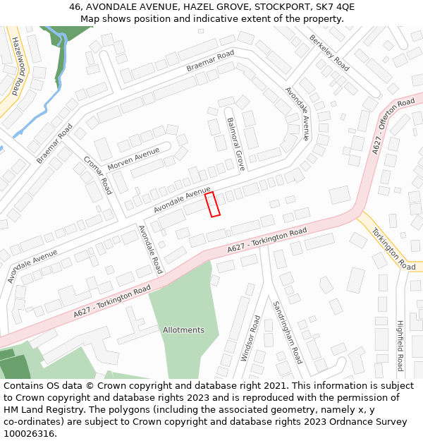 46, AVONDALE AVENUE, HAZEL GROVE, STOCKPORT, SK7 4QE: Location map and indicative extent of plot