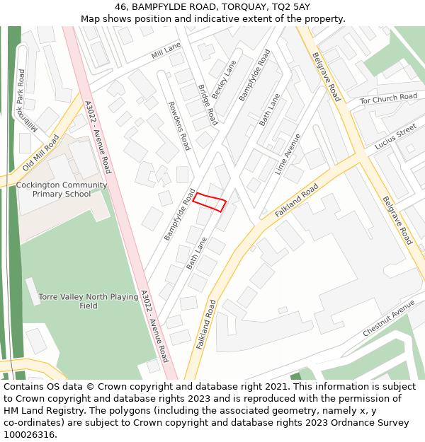 46, BAMPFYLDE ROAD, TORQUAY, TQ2 5AY: Location map and indicative extent of plot