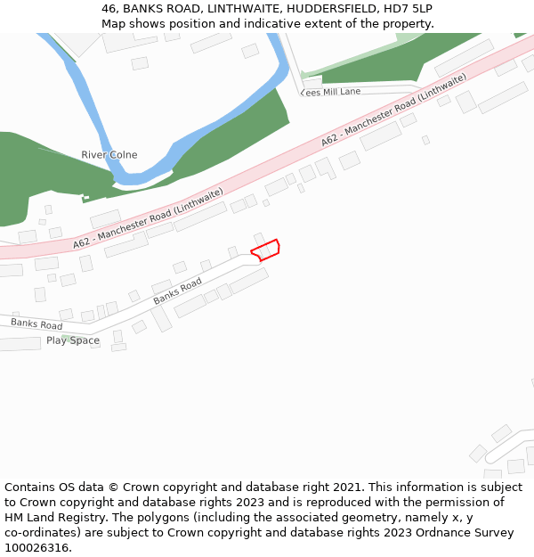46, BANKS ROAD, LINTHWAITE, HUDDERSFIELD, HD7 5LP: Location map and indicative extent of plot