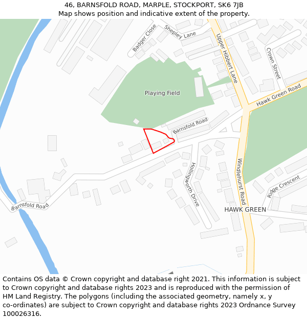 46, BARNSFOLD ROAD, MARPLE, STOCKPORT, SK6 7JB: Location map and indicative extent of plot