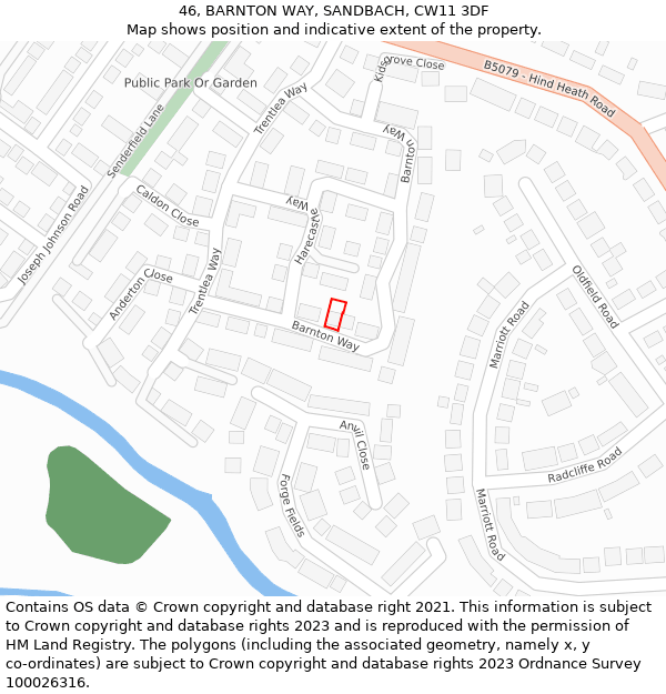 46, BARNTON WAY, SANDBACH, CW11 3DF: Location map and indicative extent of plot