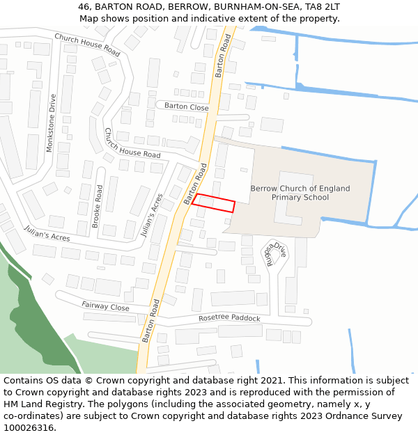 46, BARTON ROAD, BERROW, BURNHAM-ON-SEA, TA8 2LT: Location map and indicative extent of plot