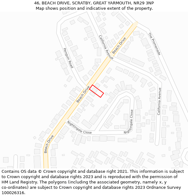 46, BEACH DRIVE, SCRATBY, GREAT YARMOUTH, NR29 3NP: Location map and indicative extent of plot