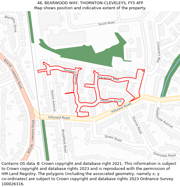 46, BEARWOOD WAY, THORNTON-CLEVELEYS, FY5 4FP: Location map and indicative extent of plot