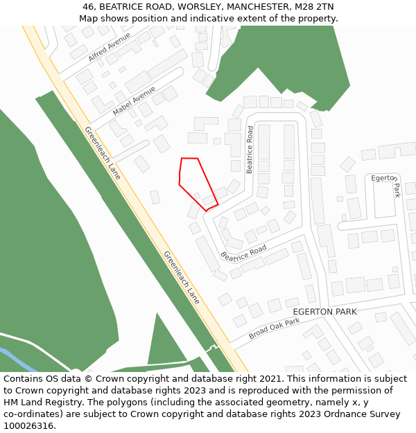 46, BEATRICE ROAD, WORSLEY, MANCHESTER, M28 2TN: Location map and indicative extent of plot