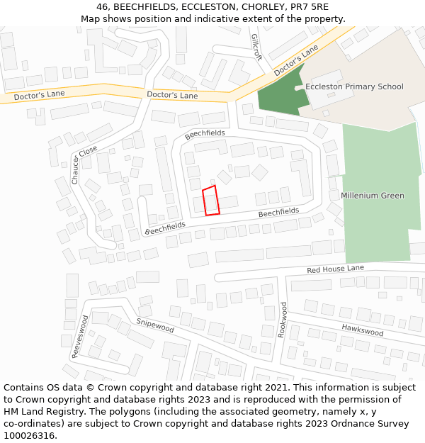 46, BEECHFIELDS, ECCLESTON, CHORLEY, PR7 5RE: Location map and indicative extent of plot