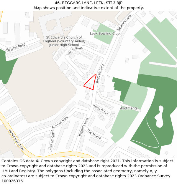 46, BEGGARS LANE, LEEK, ST13 8JP: Location map and indicative extent of plot