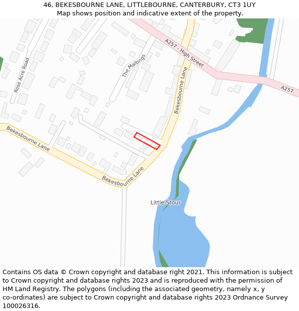 46, BEKESBOURNE LANE, LITTLEBOURNE, CANTERBURY, CT3 1UY: Location map and indicative extent of plot