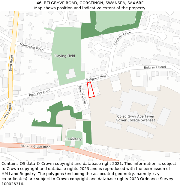 46, BELGRAVE ROAD, GORSEINON, SWANSEA, SA4 6RF: Location map and indicative extent of plot