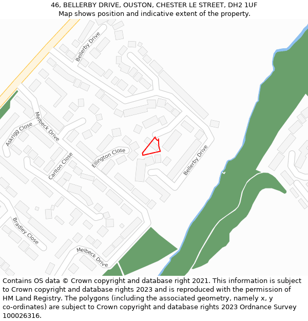 46, BELLERBY DRIVE, OUSTON, CHESTER LE STREET, DH2 1UF: Location map and indicative extent of plot