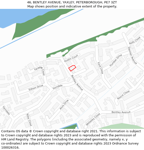 46, BENTLEY AVENUE, YAXLEY, PETERBOROUGH, PE7 3ZT: Location map and indicative extent of plot