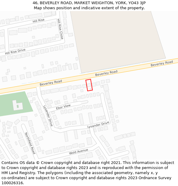 46, BEVERLEY ROAD, MARKET WEIGHTON, YORK, YO43 3JP: Location map and indicative extent of plot