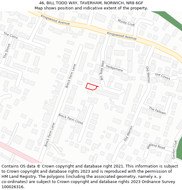 46, BILL TODD WAY, TAVERHAM, NORWICH, NR8 6GF: Location map and indicative extent of plot