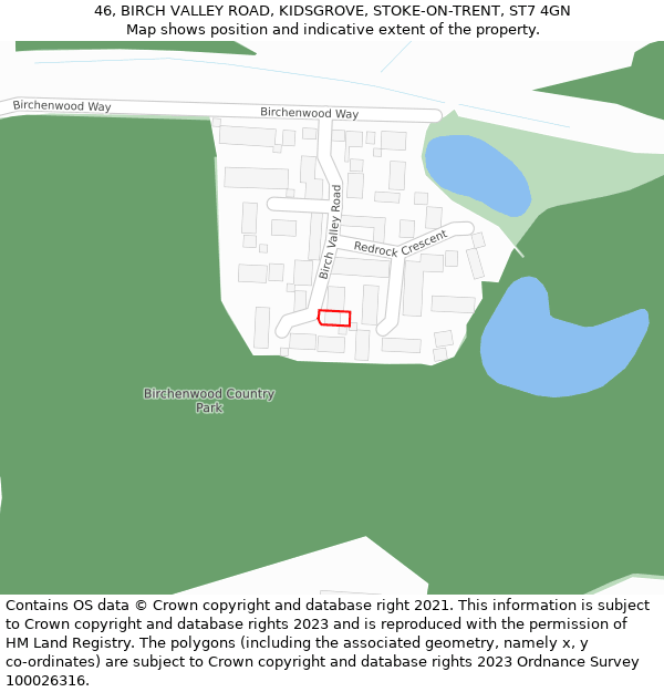 46, BIRCH VALLEY ROAD, KIDSGROVE, STOKE-ON-TRENT, ST7 4GN: Location map and indicative extent of plot