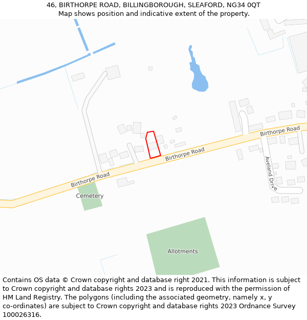 46, BIRTHORPE ROAD, BILLINGBOROUGH, SLEAFORD, NG34 0QT: Location map and indicative extent of plot
