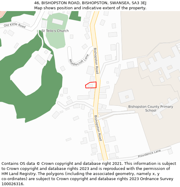 46, BISHOPSTON ROAD, BISHOPSTON, SWANSEA, SA3 3EJ: Location map and indicative extent of plot