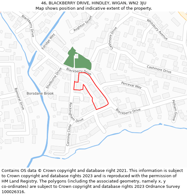 46, BLACKBERRY DRIVE, HINDLEY, WIGAN, WN2 3JU: Location map and indicative extent of plot