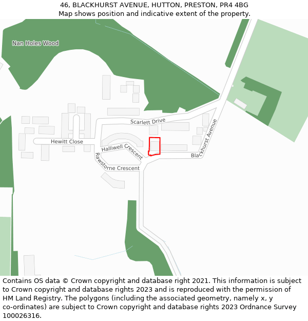 46, BLACKHURST AVENUE, HUTTON, PRESTON, PR4 4BG: Location map and indicative extent of plot