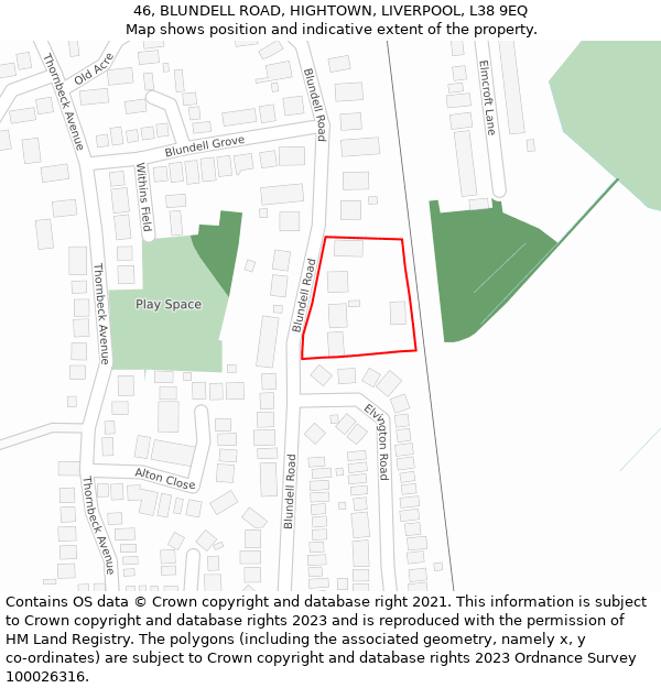 46, BLUNDELL ROAD, HIGHTOWN, LIVERPOOL, L38 9EQ: Location map and indicative extent of plot