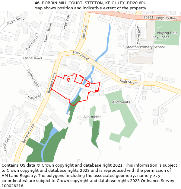 46, BOBBIN MILL COURT, STEETON, KEIGHLEY, BD20 6PU: Location map and indicative extent of plot