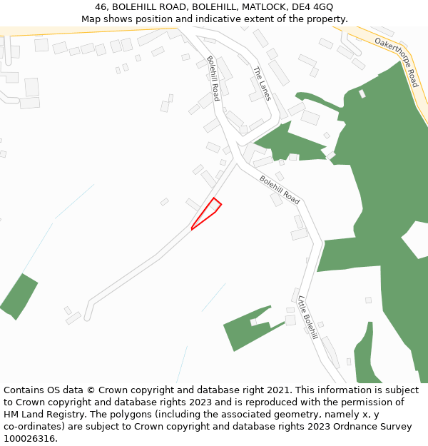 46, BOLEHILL ROAD, BOLEHILL, MATLOCK, DE4 4GQ: Location map and indicative extent of plot