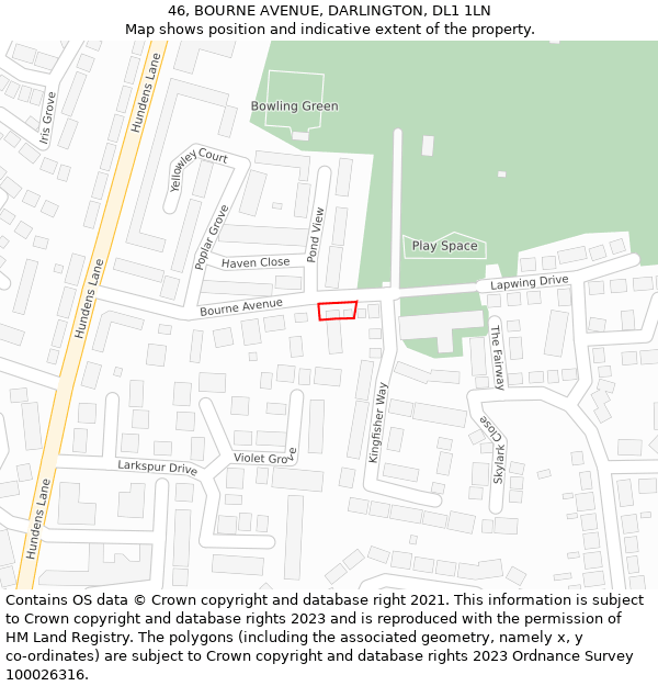 46, BOURNE AVENUE, DARLINGTON, DL1 1LN: Location map and indicative extent of plot