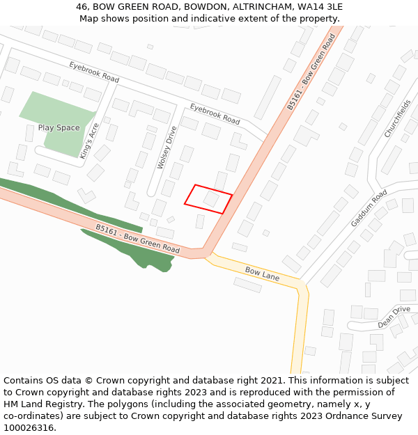 46, BOW GREEN ROAD, BOWDON, ALTRINCHAM, WA14 3LE: Location map and indicative extent of plot