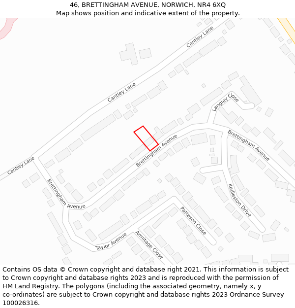 46, BRETTINGHAM AVENUE, NORWICH, NR4 6XQ: Location map and indicative extent of plot