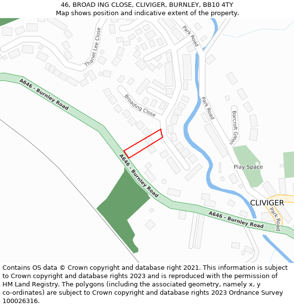 46, BROAD ING CLOSE, CLIVIGER, BURNLEY, BB10 4TY: Location map and indicative extent of plot