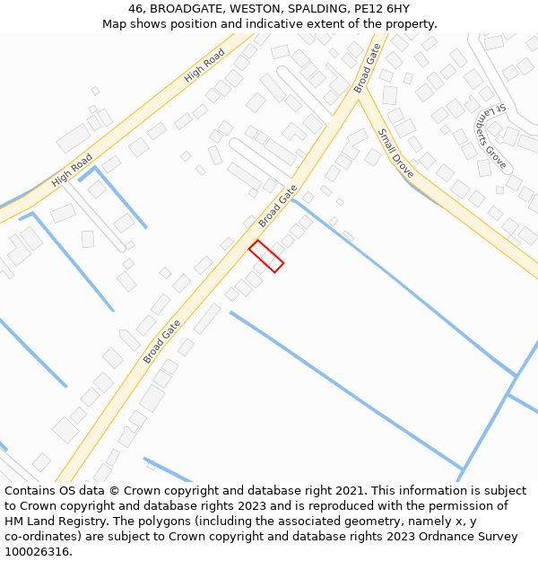 46, BROADGATE, WESTON, SPALDING, PE12 6HY: Location map and indicative extent of plot