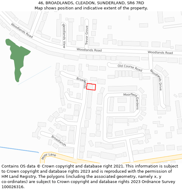 46, BROADLANDS, CLEADON, SUNDERLAND, SR6 7RD: Location map and indicative extent of plot