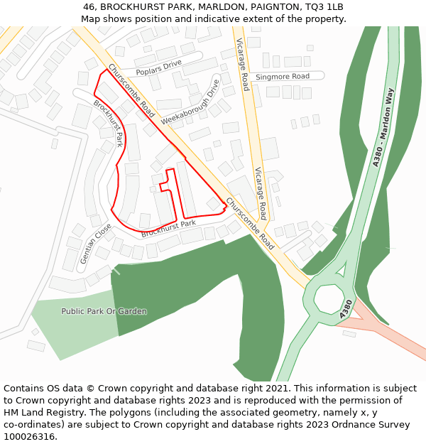 46, BROCKHURST PARK, MARLDON, PAIGNTON, TQ3 1LB: Location map and indicative extent of plot