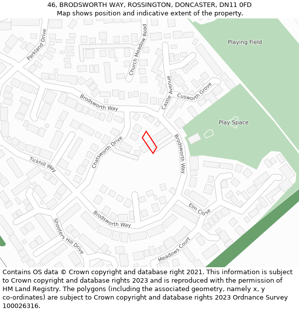 46, BRODSWORTH WAY, ROSSINGTON, DONCASTER, DN11 0FD: Location map and indicative extent of plot