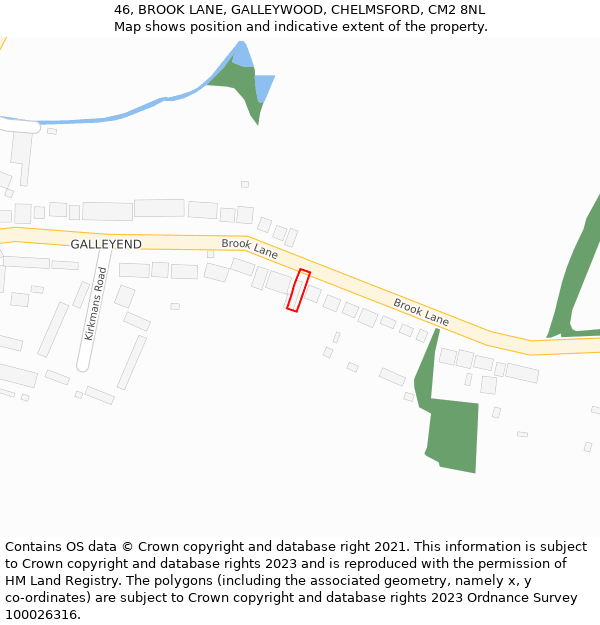 46, BROOK LANE, GALLEYWOOD, CHELMSFORD, CM2 8NL: Location map and indicative extent of plot