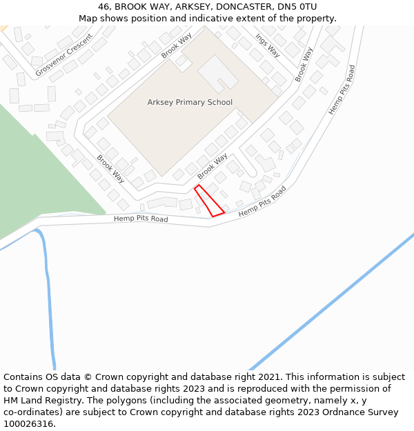46, BROOK WAY, ARKSEY, DONCASTER, DN5 0TU: Location map and indicative extent of plot