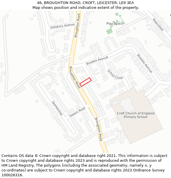 46, BROUGHTON ROAD, CROFT, LEICESTER, LE9 3EA: Location map and indicative extent of plot