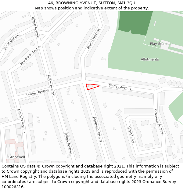 46, BROWNING AVENUE, SUTTON, SM1 3QU: Location map and indicative extent of plot