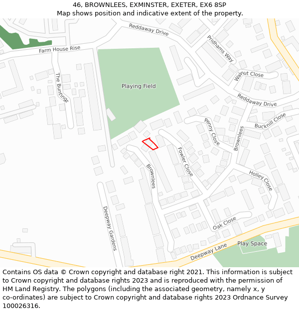 46, BROWNLEES, EXMINSTER, EXETER, EX6 8SP: Location map and indicative extent of plot