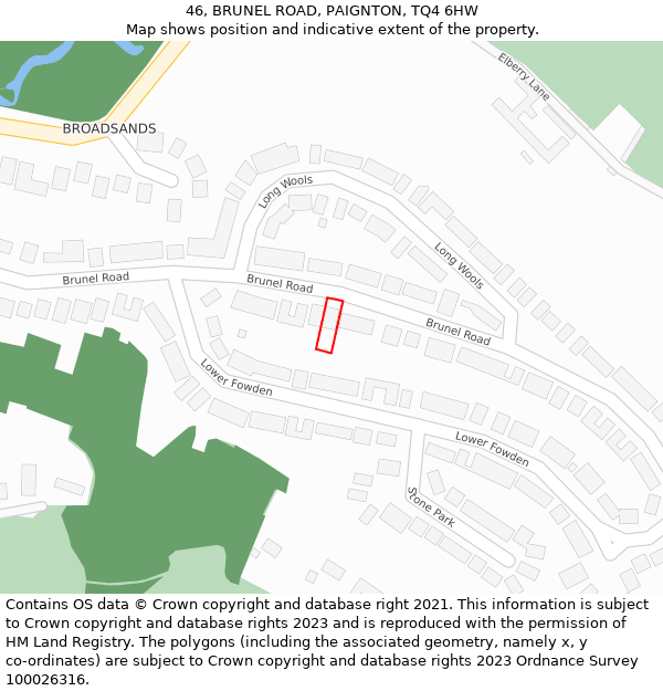 46, BRUNEL ROAD, PAIGNTON, TQ4 6HW: Location map and indicative extent of plot