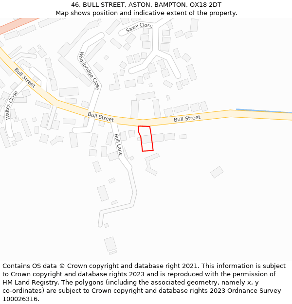 46, BULL STREET, ASTON, BAMPTON, OX18 2DT: Location map and indicative extent of plot