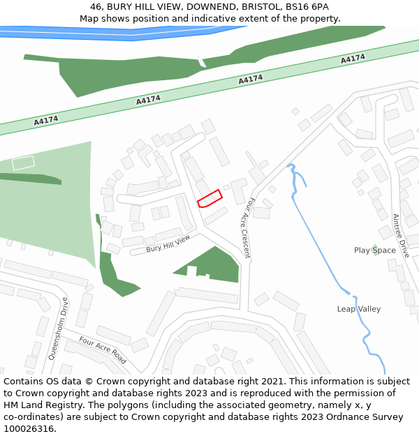 46, BURY HILL VIEW, DOWNEND, BRISTOL, BS16 6PA: Location map and indicative extent of plot